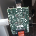 Raspberry Pi Back with SD card and cables plugged in