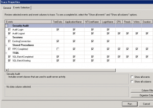 SQL Server Profiler Travce Options